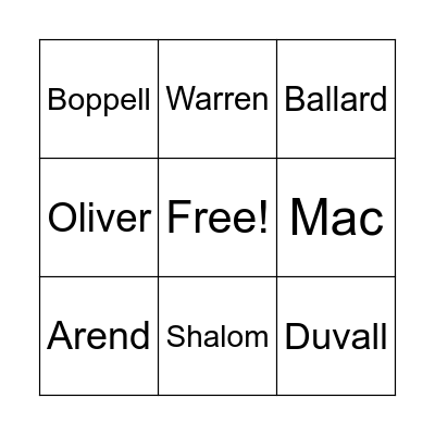 Open House Primetime Bingo Card