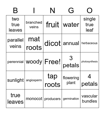 Plant Bingo Card