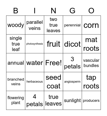 Plant Bingo Card