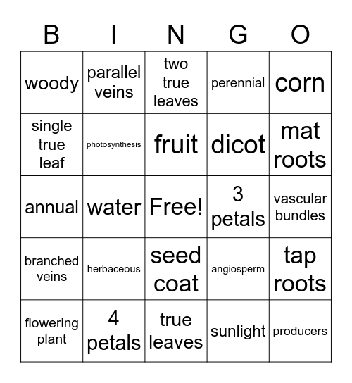 Plant Bingo Card