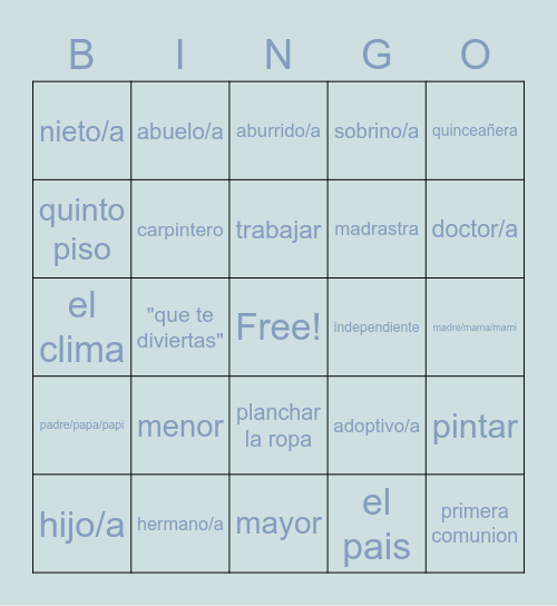 La familia Bingo Card
