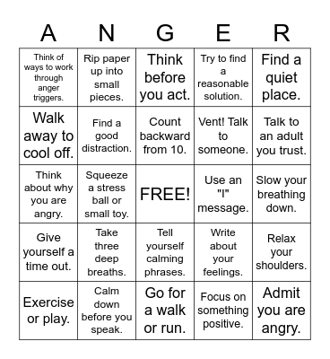 Anger Bingo Card