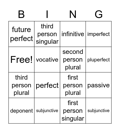 Latin 3, Grammar Terms Bingo Card