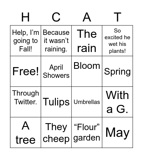 HCAT Patient Services Springtime Virtual Bingo Card