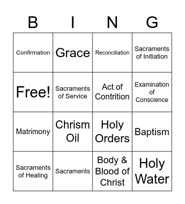 Sacraments Bingo Card