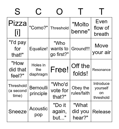 Sister Scott Bingo!!! Bingo Card