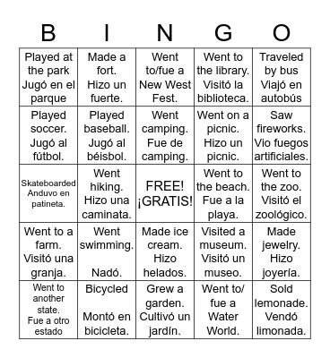 Back to School Bingo Card