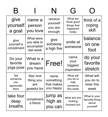 Wellness Day Bingo Card