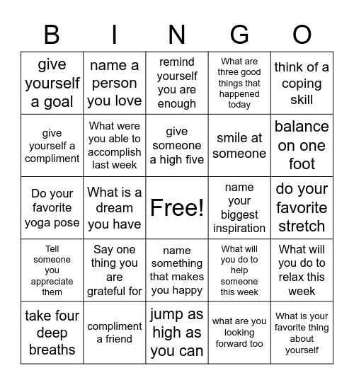 Wellness Day Bingo Card