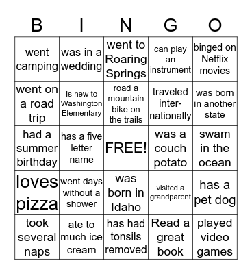 Icebreaker Bingo Card