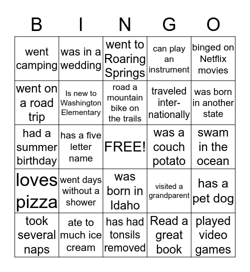 Icebreaker Bingo Card