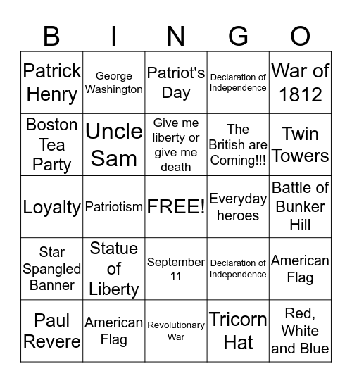 Military Bingo Card