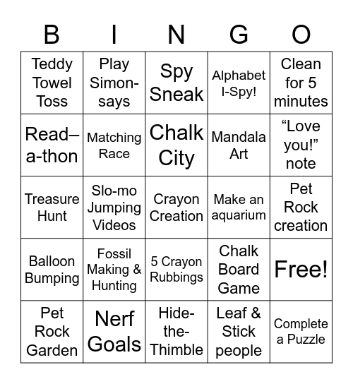 Day Camp Bingo! Bingo Card