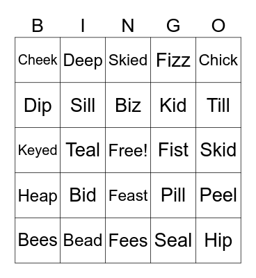 /I/ and /i:/ Bingo Card