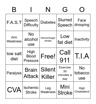 Stroke Bingo Card