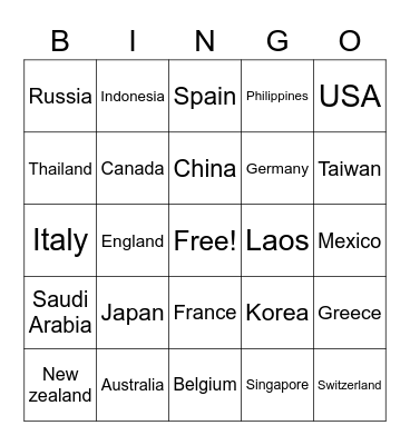 Country Bingo Card