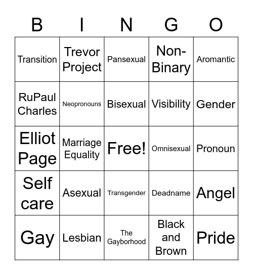 PRIDE Bingo 2022 Bingo Card