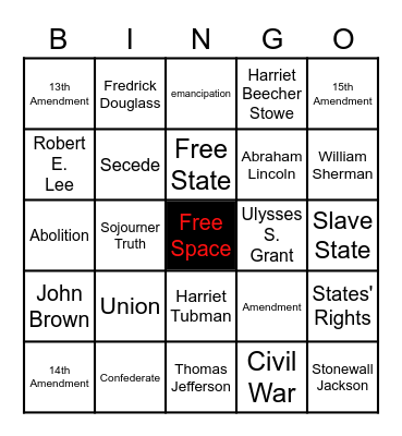 Civil War Bingo Card