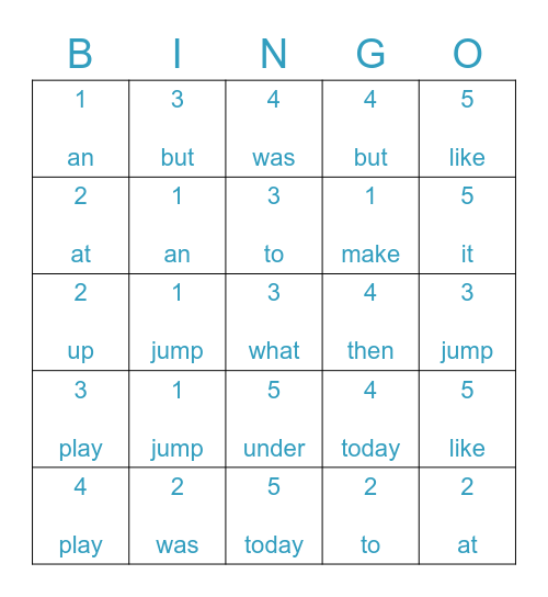 Four-In-A-Row Bingo Card