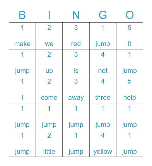 Four-In-A-Row Bingo Card