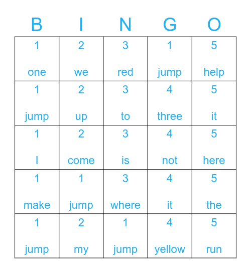 Four-In-A-Row Bingo Card