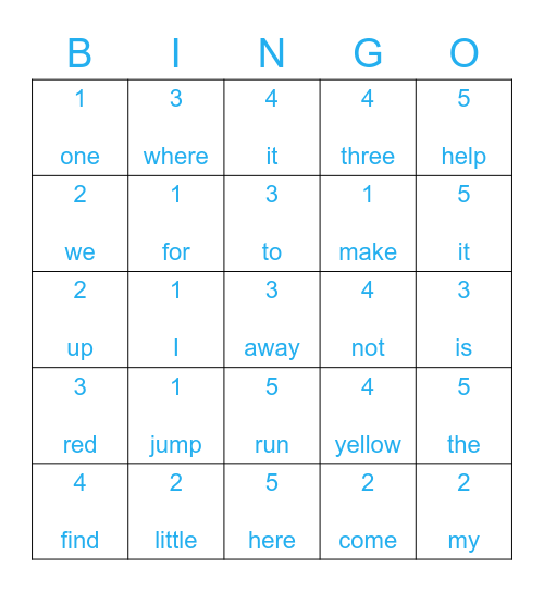 Four-In-A-Row Bingo Card