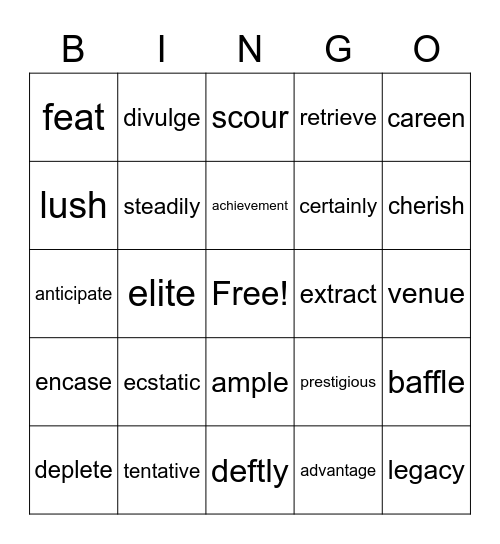 Vocabulary Review Bingo Card