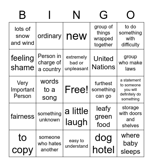 Unit Exam Bingo Card