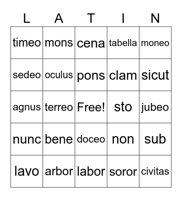 Latin Bingo Card