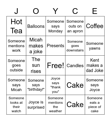 Birthday Bingo Card