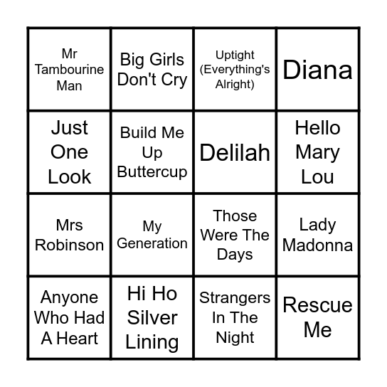 Swinging 60s Bingo Card