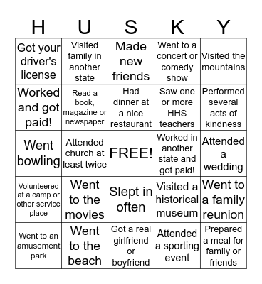 Getting to Know You Bingo Card