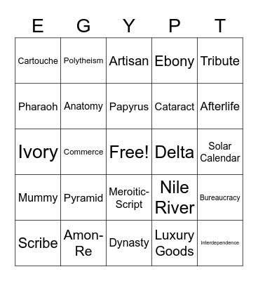 Egyptian Bingo Card