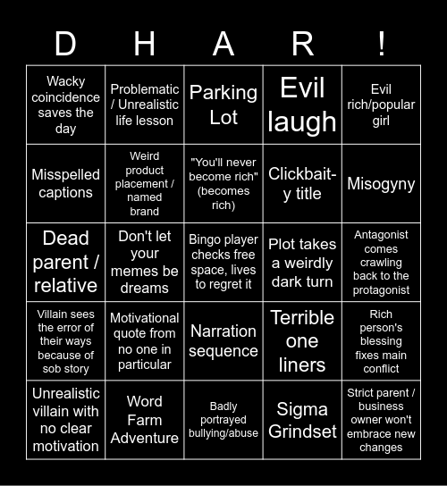 Dhar-adjecent Multiverse Bingo Sheet Bingo Card