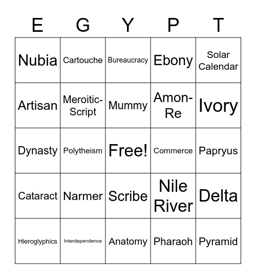 Egyptian Bingo Card