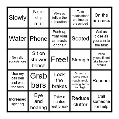 FALL PREVENTION BINGO! Bingo Card