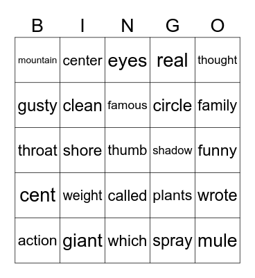 READ THE Word!! Bingo Card