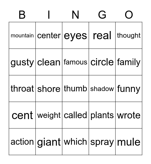 READ THE Word!! Bingo Card