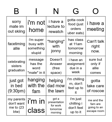 Asking Patrick to do something with us Bingo Card Bingo Card