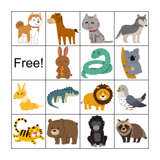Animal Bingo Card