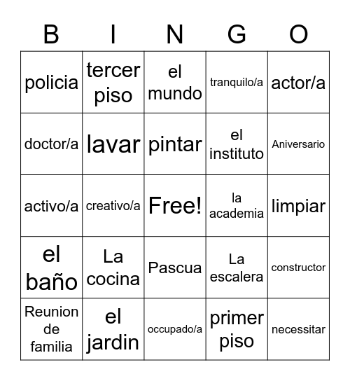 La Casa Bingo Card