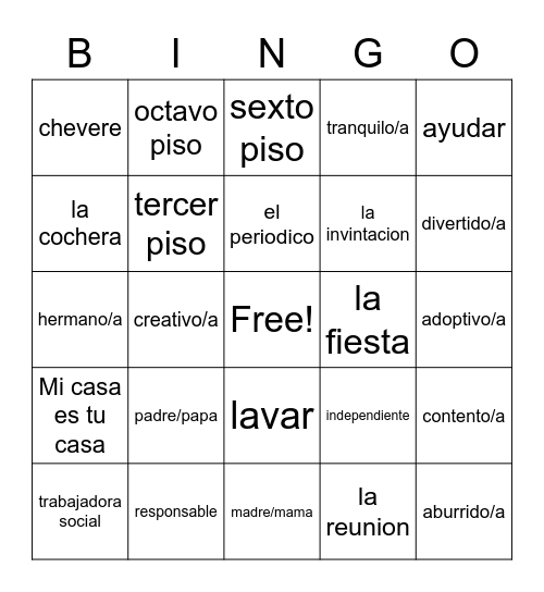 La Familia Bingo Card