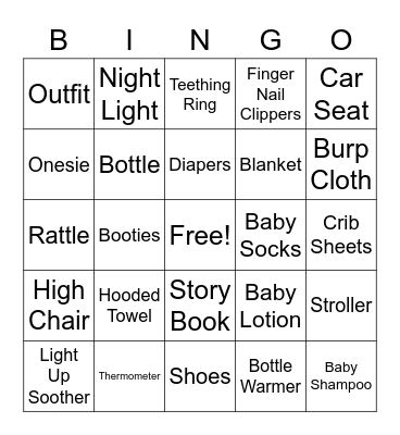 Baby Shower Bingo Card