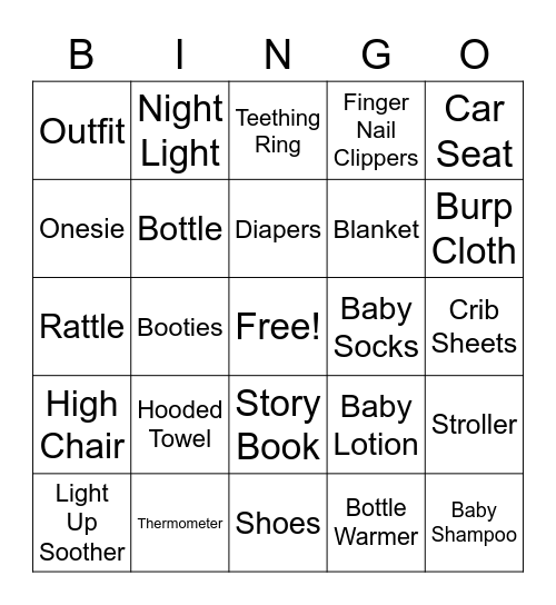 Baby Shower Bingo Card
