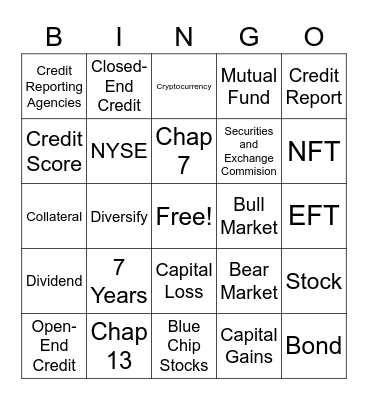 Personal Finance Bingo Card