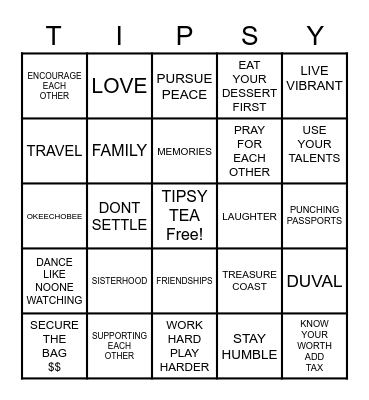 TIPSY TEA ORLANDO, FL 2022 Bingo Card