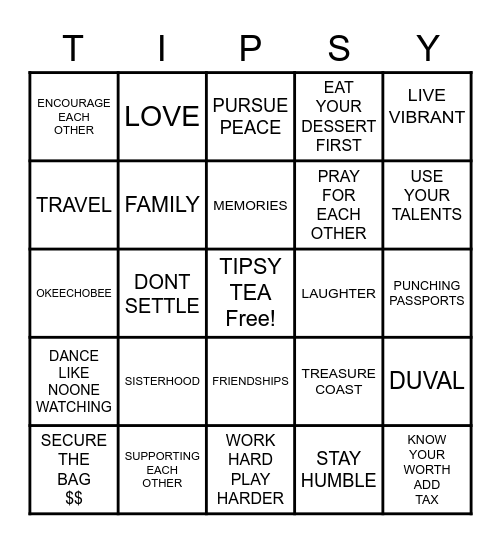 TIPSY TEA ORLANDO, FL 2022 Bingo Card