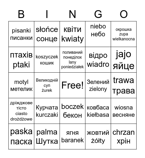 Великдень Wielkanoc Bingo Card