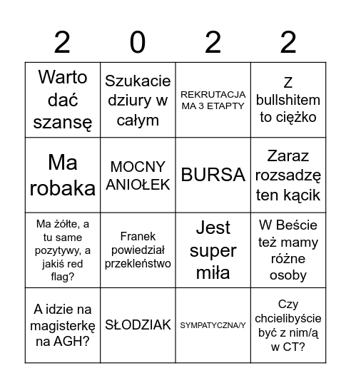 Wybieranie bejbików, wiosna 2022 Bingo Card