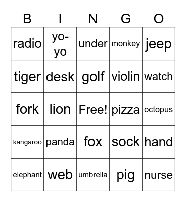 Words I Know Bingo Card